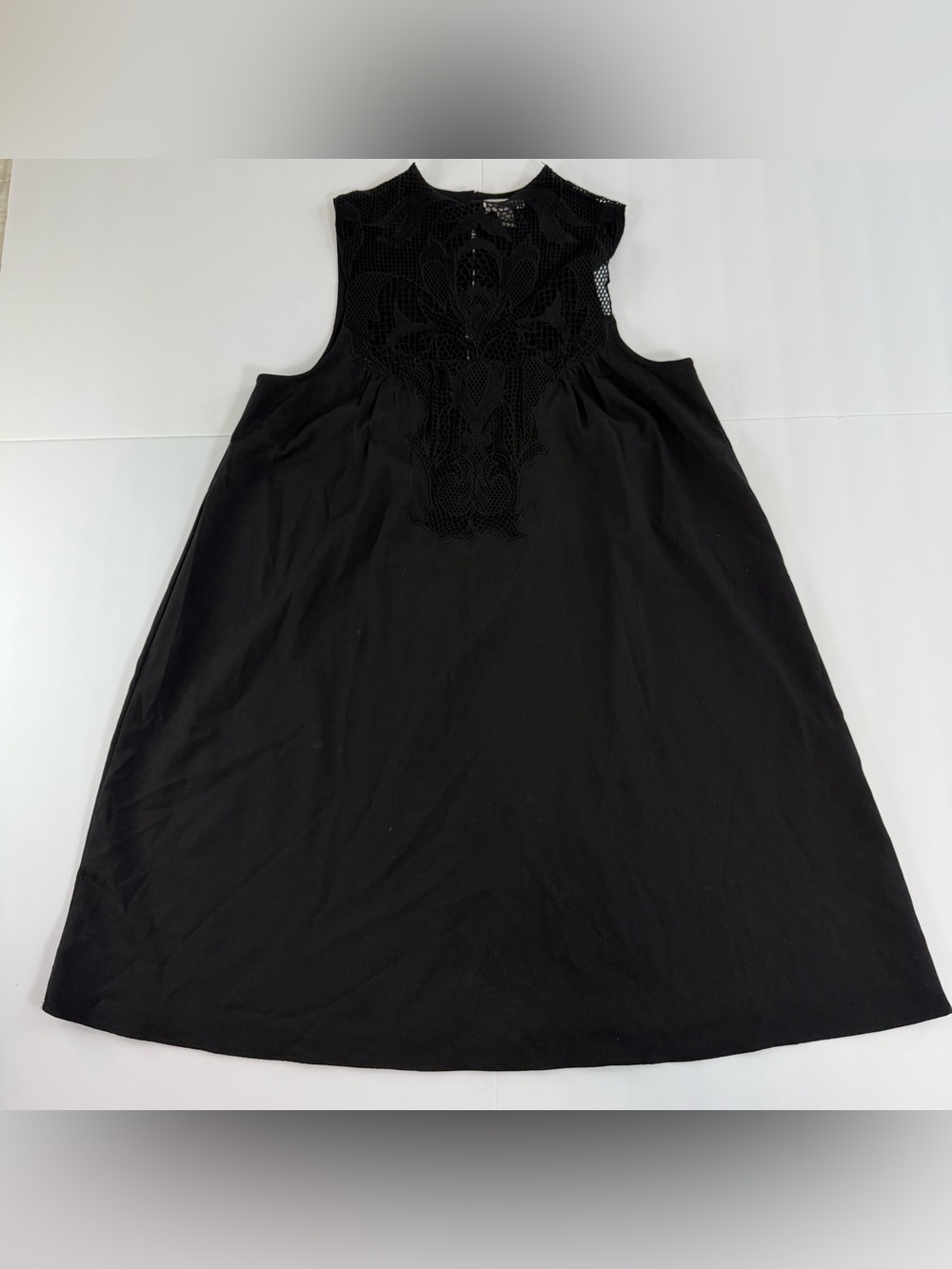 Chelsea28 Black Sleeveless Midi Dress with Lace Yoke